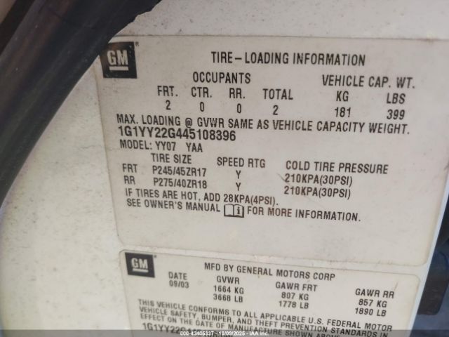 2004 CHEVROLET CORVETTE 1G1YY22G445108396 Photo 8