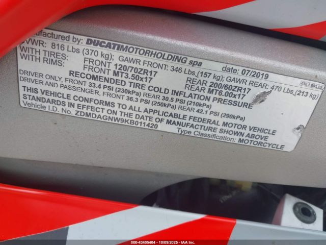 2019 DUCATI PANIGALE ZDMDAGNW9KB011420 Photo 9
