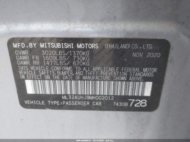 2021 MITSUBISHI MIRAGE ML32AUHJ9MH002012 Photo 8