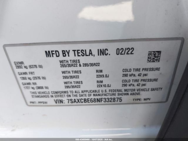 2022 TESLA MODEL X 7SAXCBE68NF332875 Photo 8