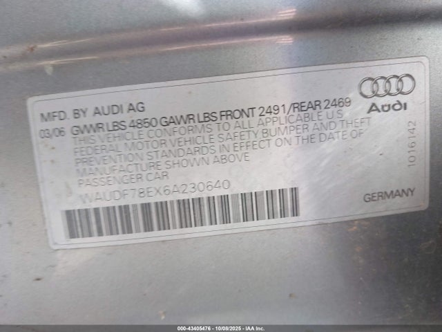 2006 AUDI A4 WAUDF78EX6A230640 Photo 8