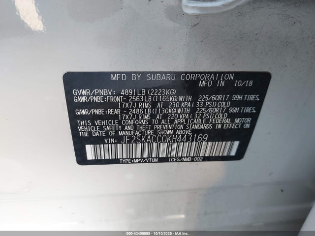 JF2SKACC0KH443169 Subaru naturally aspirated u5