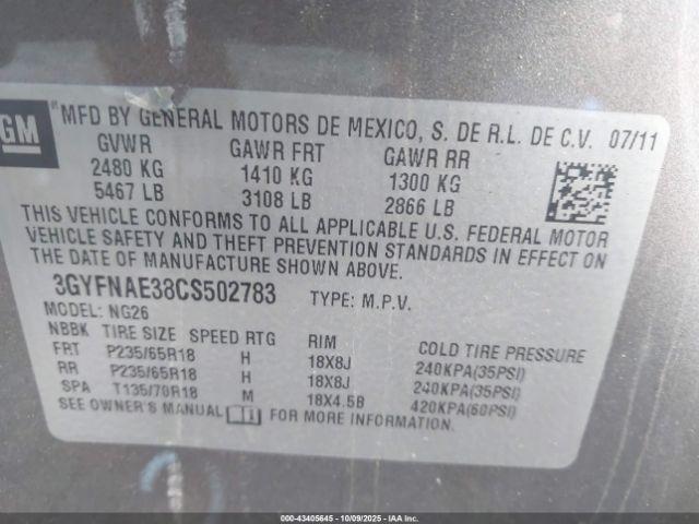 2012 CADILLAC SRX 3GYFNAE38CS502783 Photo 8