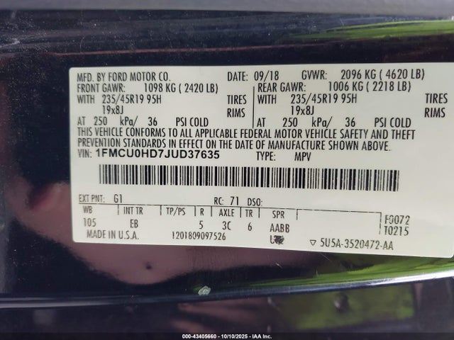 1FMCU0HD7JUD37635 Ford 1.5l gtdi sigma w/premium fuel