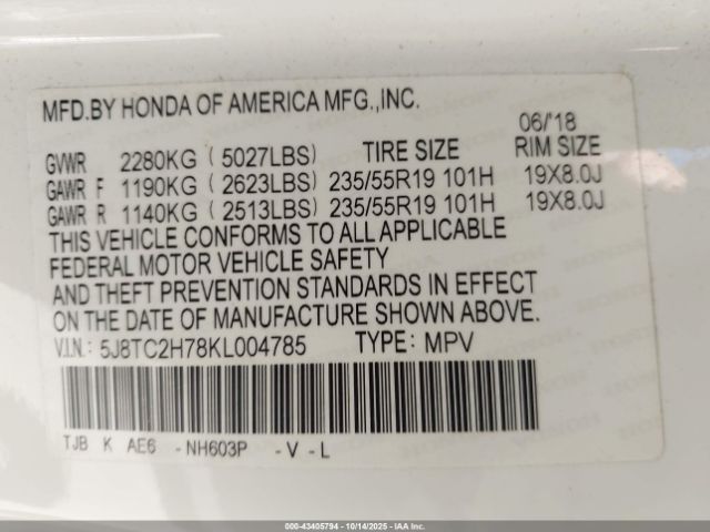2019 ACURA RDX 5J8TC2H78KL004785 Photo 8