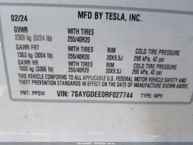 2024 TESLA MODEL Y 7SAYGDEE0RF027744 Photo 8