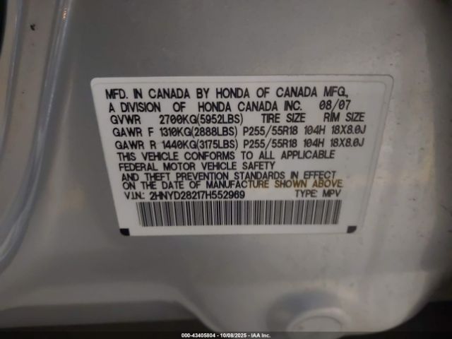 2007 ACURA MDX 2HNYD28217H552969 Photo 8