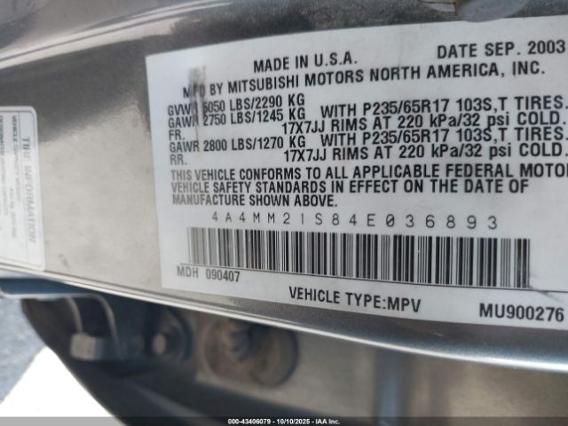 2004 MITSUBISHI ENDEAVOR 4A4MM21S84E036893 Photo 8