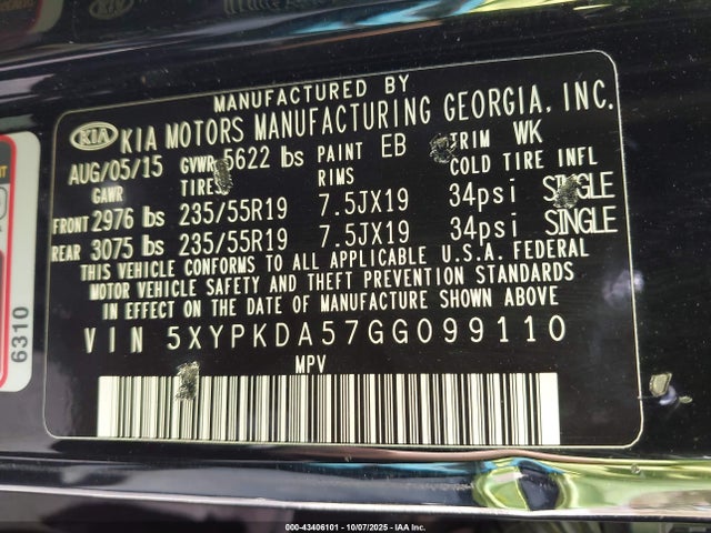5XYPKDA57GG099110 KIA dohc gdi lambda ii