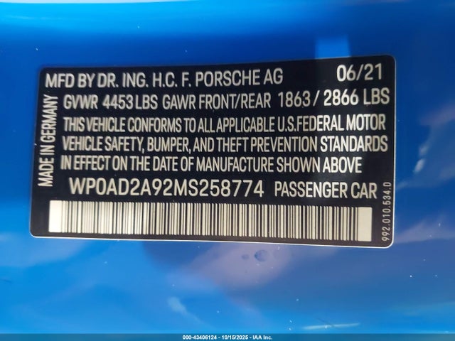 2021 PORSCHE 911 WP0AD2A92MS258774 Photo 8