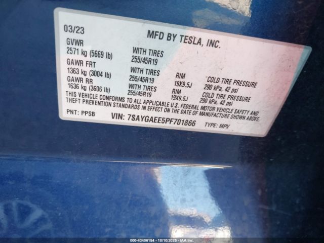 2023 TESLA MODEL Y 7SAYGAEE5PF701866 Photo 8