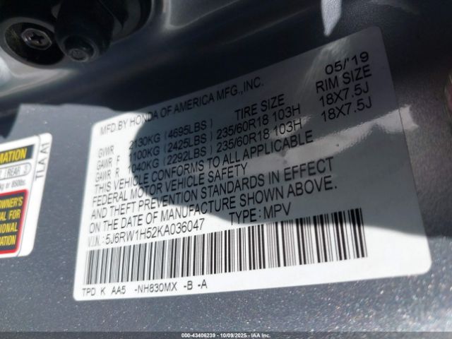 2019 HONDA CR-V 5J6RW1H52KA036047 Photo 8