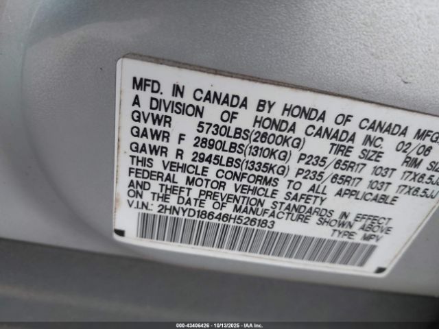 2006 ACURA MDX 2HNYD18646H526183 Photo 8
