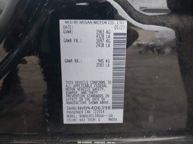 Продаж на аукціоні авто 2023 Nissan Altima S Fwd, vin: 1N4BL4BV8PN406398, номер лоту: 43406493
