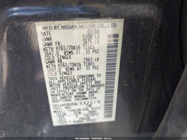 2006 NISSAN XTERRA 5N1AN08U96C532279 Photo 8