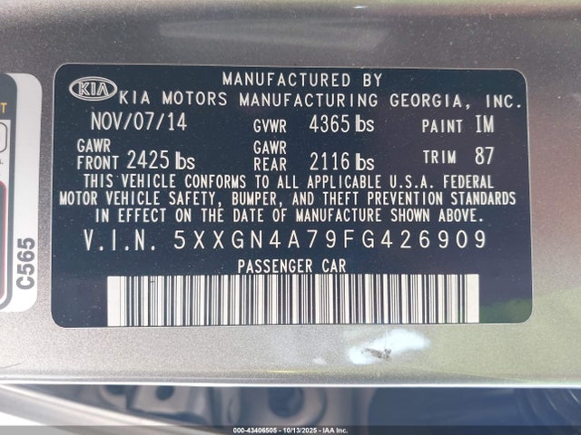 KIA OPTIMA EX 2015 5XXGN4A79FG426909 Image 9