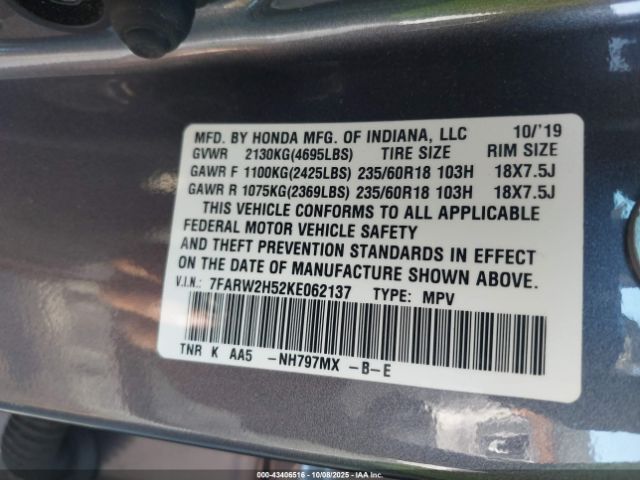 2019 HONDA CR-V 7FARW2H52KE062137 Photo 8