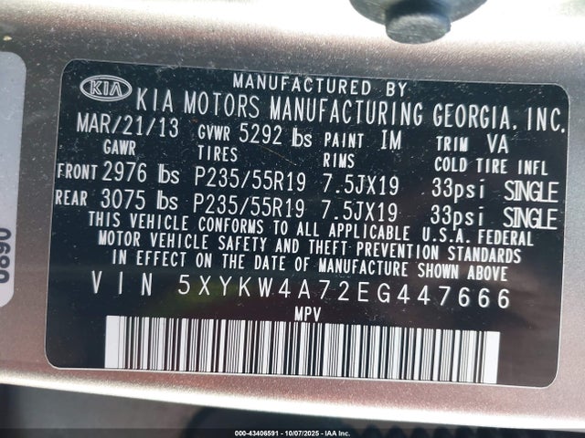KIA gasoline 3.3 v6 gdi lambda ii 2014 5XYKW4A72EG447666 Image 9