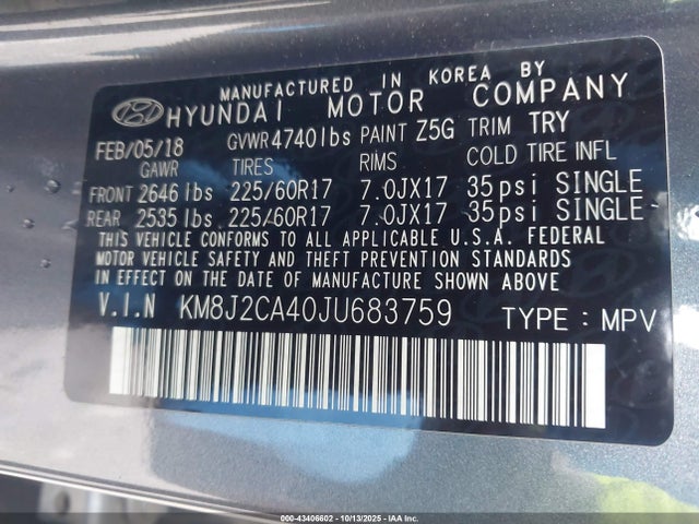 KM8J2CA40JU683759 Hyundai gdi nu
