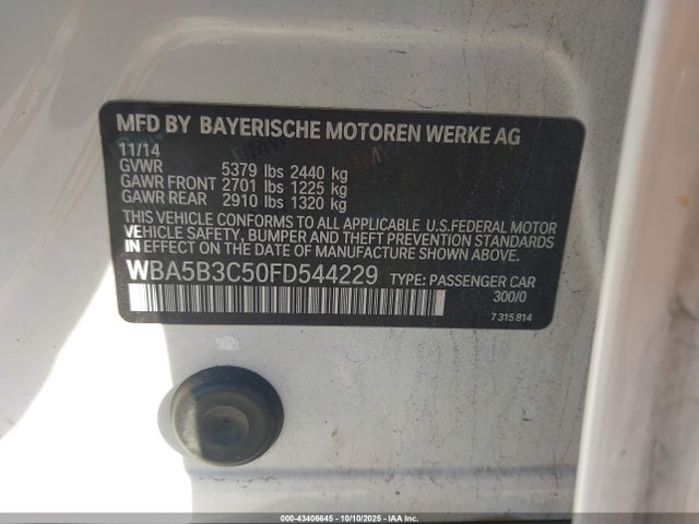 Продаж на аукціоні авто 2015 Bmw 535i Xdrive, vin: WBA5B3C50FD544229, номер лоту: 43406645