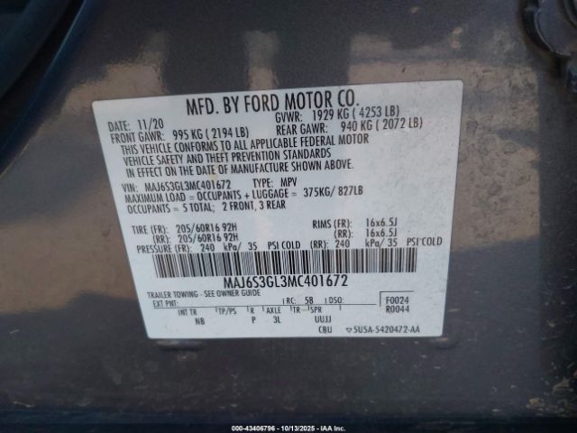 2021 FORD ECOSPORT MAJ6S3GL3MC401672 Photo 8
