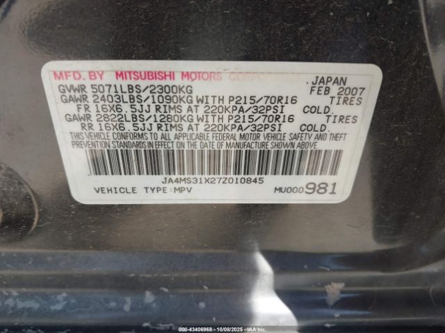 2007 MITSUBISHI OUTLANDER JA4MS31X27Z010845 Photo 8