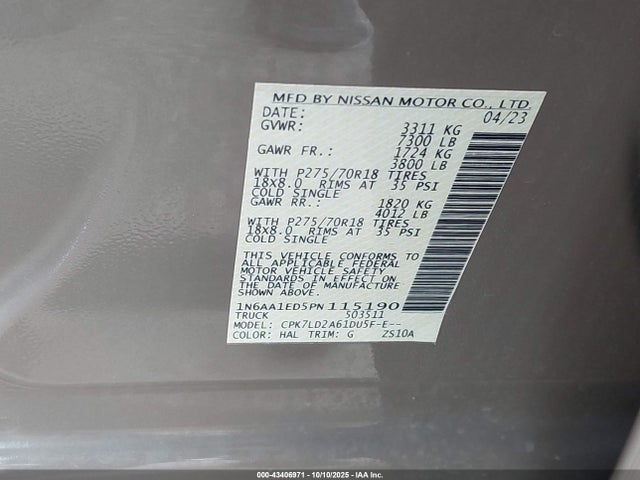 Nissan Titan Pro-4x 4x4 2023 1N6AA1ED5PN115190 Image 9