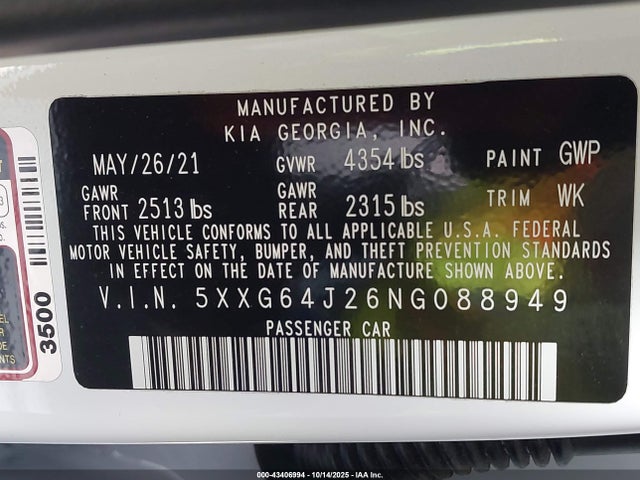 5XXG64J26NG088949 KIA t-gdi gamma ii