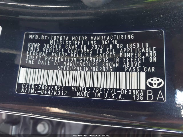 Toyota 2zr-fe 2019 5YFBURHE1KP862976 Image 9