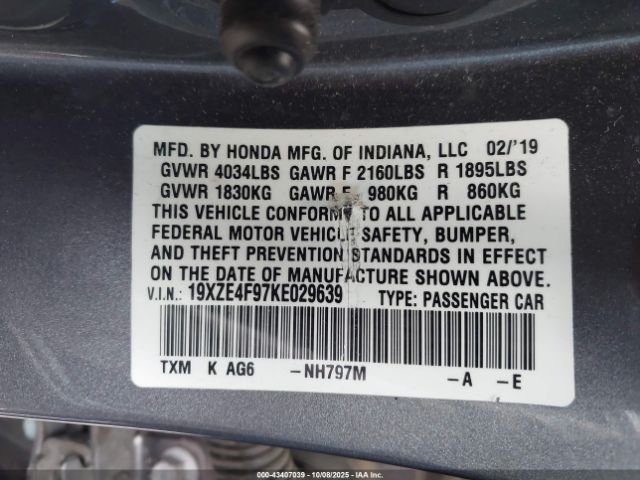 2019 HONDA INSIGHT 19XZE4F97KE029639 Photo 8