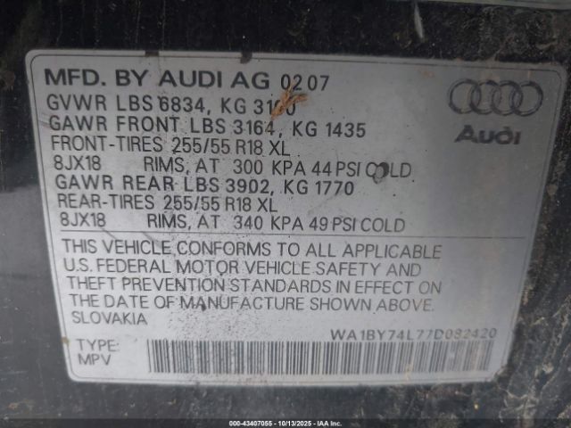 2007 AUDI Q7 WA1BY74L77D082420 Photo 8