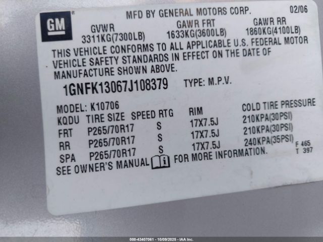 2007 CHEVROLET TAHOE 1GNFK13067J108379 Photo 8