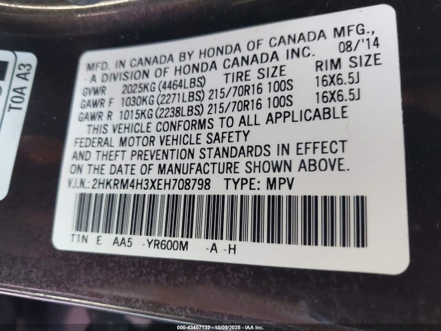 2HKRM4H3XEH708798 Honda k24z7