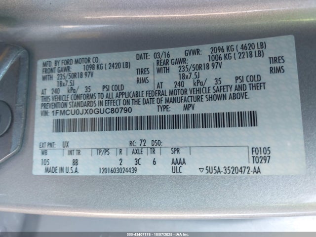 1FMCU0JX0GUC80790 Ford 2016
