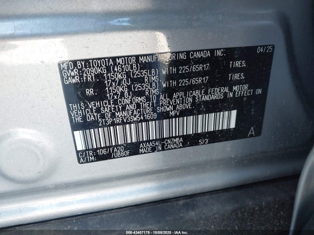 2T3P1RFV3SW541609 Toyota a25a-fks