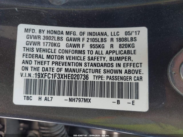 19XFC1F3XHE020736 Honda l15b7