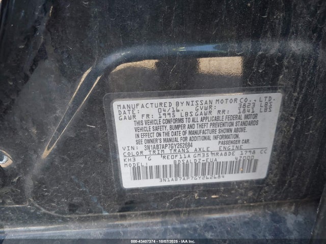3N1AB7AP7GY262684 Nissan 2016