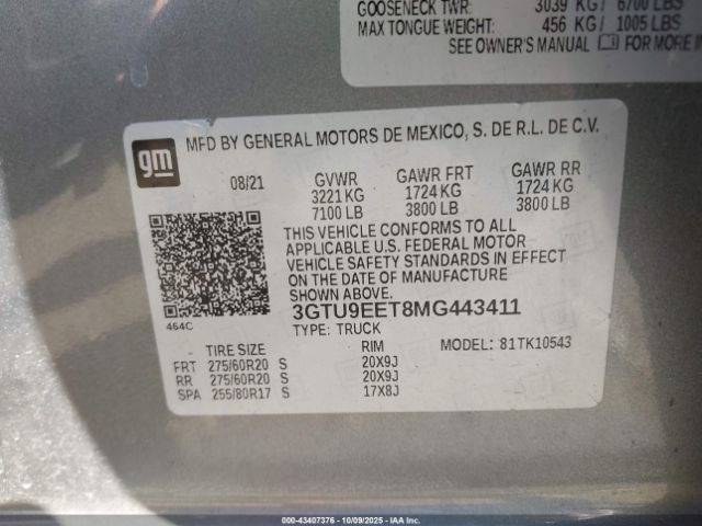 2021 GMC SIERRA 1500 3GTU9EET8MG443411 Photo 8