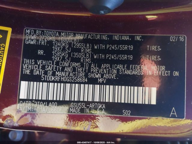 2016 TOYOTA HIGHLANDER 5TDDKRFH0GS258684 Photo 8