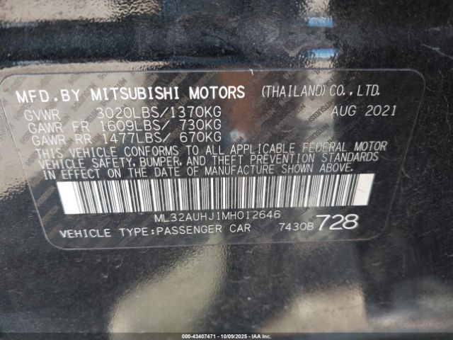 2021 MITSUBISHI MIRAGE ML32AUHJ1MH012646 Photo 8