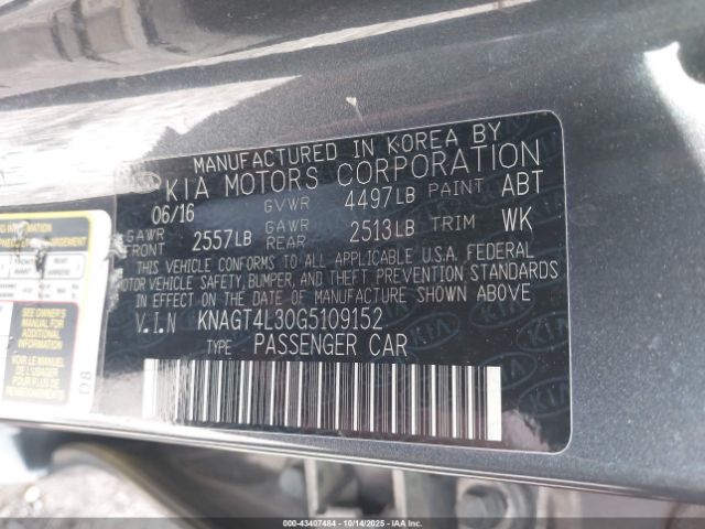 2016 KIA OPTIMA KNAGT4L30G5109152 Photo 8