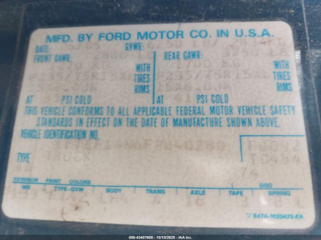 1985 FORD F150 1FTEF14N6FPB40280 Photo 8