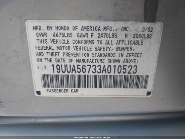2003 ACURA TL 19UUA56733A010523 Photo 8