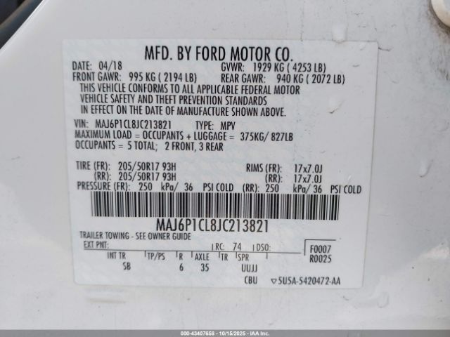 2018 FORD ECOSPORT MAJ6P1CL8JC213821 Photo 8