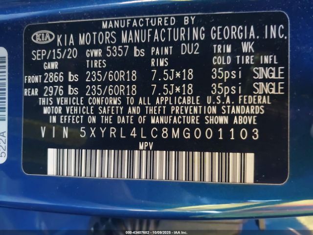 2021 KIA SORENTO 5XYRL4LC8MG001103 Photo 8