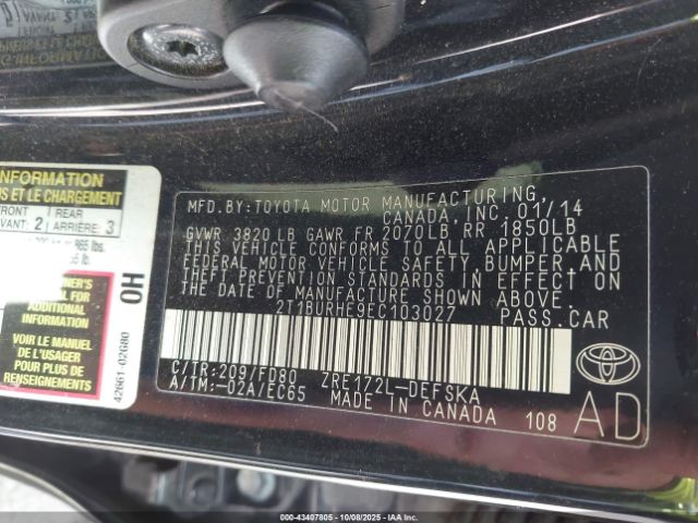 2014 TOYOTA COROLLA 2T1BURHE9EC103027 Photo 8