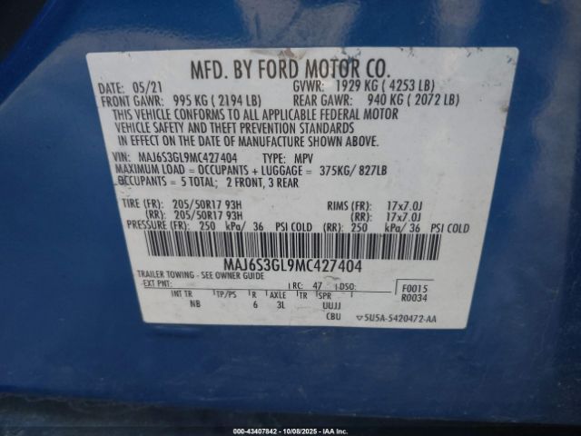 2021 FORD ECOSPORT MAJ6S3GL9MC427404 Photo 8