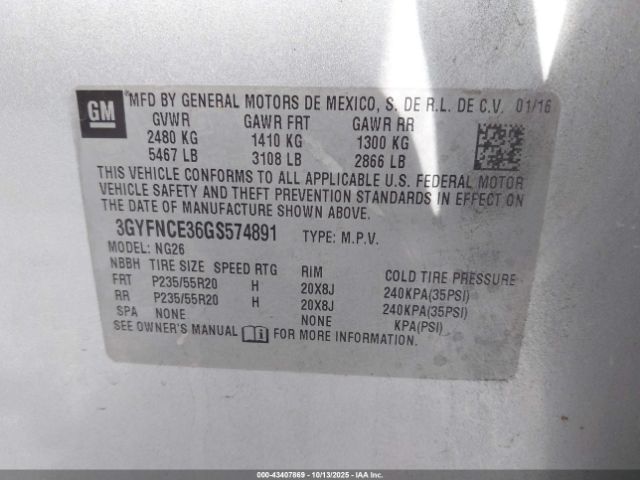 2016 CADILLAC SRX 3GYFNCE36GS574891 Photo 8