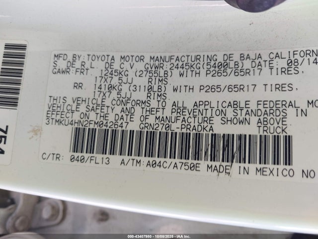 Toyota 1gr-fe 2015 3TMKU4HN2FM042647 Image 9