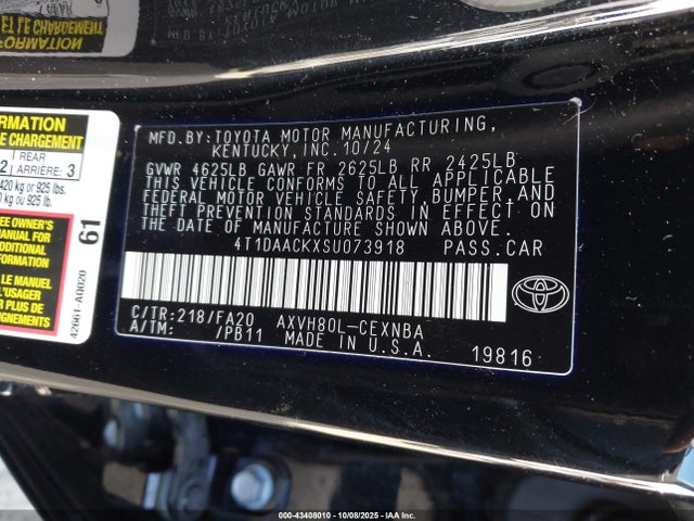 Toyota a25a-fxs 2025 4T1DAACKXSU073918 Image 9